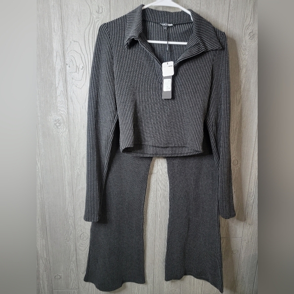 Fashion Nova Pants - NWT Fashion Nova DarckGray Ribbed Knit Two-Piece Set
